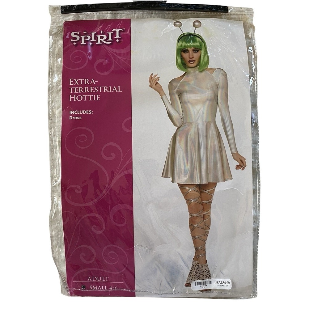 Extraterrestrial Hottie Costume Silver Dress Size Small 4-6 Halloween Alien